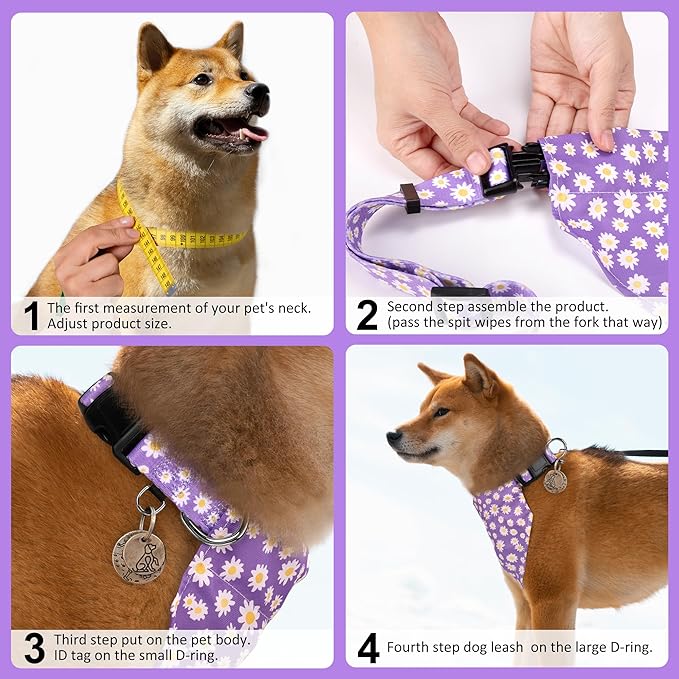 Dog Collars and Bandanas - Soft Adjustable Fancy Floral Boys Girls Puppy Collar for Small Medium Large Dogs.