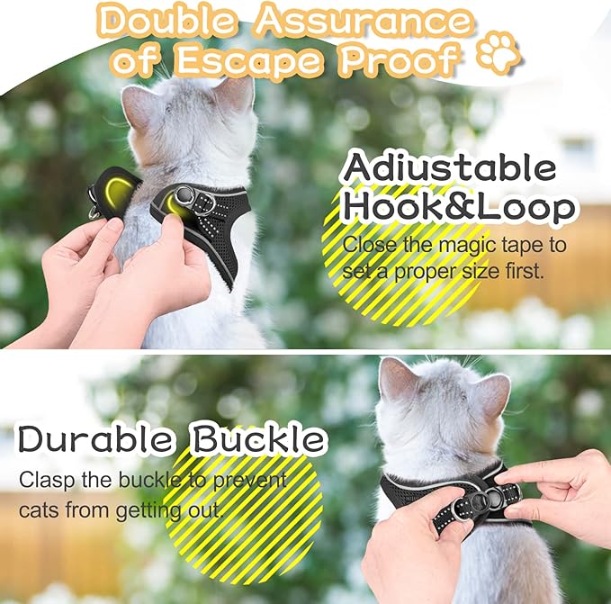 Cat Harness and Leash Escape Proof,Adjustable Soft Mesh Kitten Vest Harness for Walking Reflective Pet Harness for Cat Small Dogs Puppy