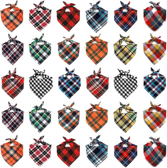Segarty Dog Bandanas, 30 Pack 22.8"x15.7" Pet Scarf Triangle Plaid Bibs Accessories Bulk for Small Medium Small Dogs Cats Large Puppy Dogs, Adjustable Washable Reversible Boy Pets Birthday Kerchief