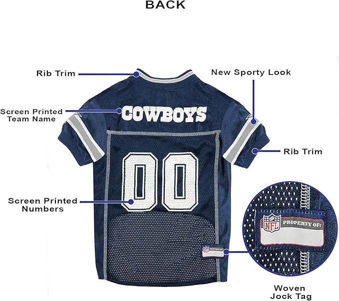 Pets First NFL Dallas Cowboys Dog Jersey, Size Large. Best Football Jersey Costume for Dogs & Cats. Licensed Jersey Shirt