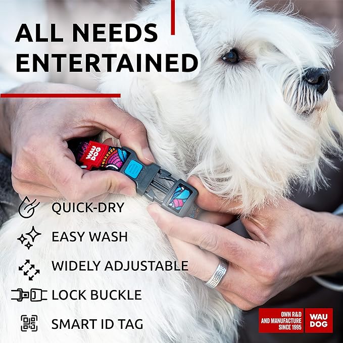 WAUDOG Nylon Dog Collar - Adjustable Dog Collar for Large Dogs, Small & Medium Dogs - Breakaway Puppy Collars for Large Breed Dogs - Boy & Girl Dog Collars with Durable Plastic Buckle and QR Dog Tag