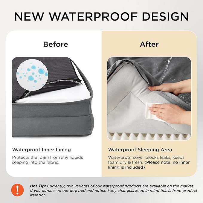 Bedsure Orthopedic Dog Beds Large Sized Dog - Washable Large Dogs Bed Waterproof, Big Comfort Pet Couch with Washable Removable Cover, Supportive Foam Pets Sofa with Nonskid Bottom,Grey