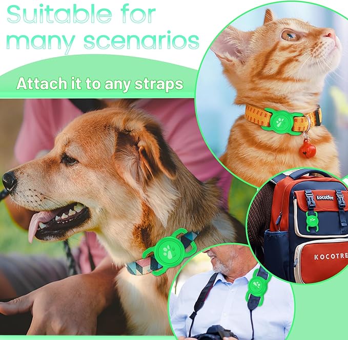 SANKALA Airtag Dog Collar Holder, [1 Pack] Waterproof Dog Airtag Holder, Silicone Full Body Covered Anti-Lost Protective Apple Air Tag Holder for Pet Collar - Fits All Width Collars, Green