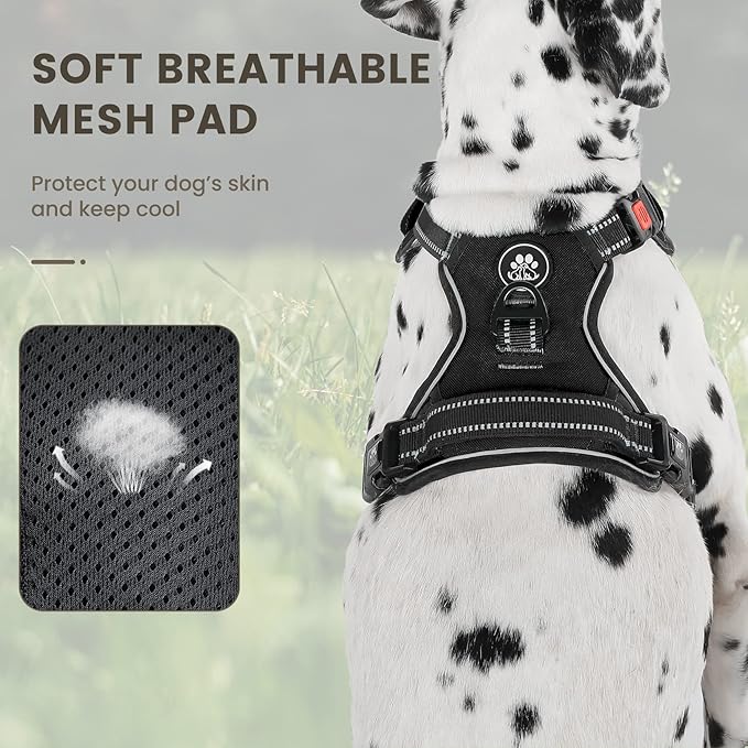 FURRYFECTION Dog Harness | No Pull Dog Harness | Reflective Oxford | Padded Handle | 4 Adjustable Straps | 2 Leash Clips | No Choke Pet Vest Harness for Small Medium Large Dogs | Black | L