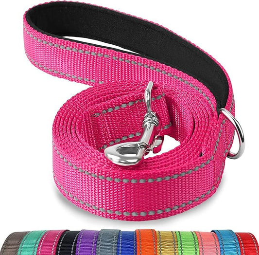 Joytale Double-Sided Reflective Dog Leash, 6 FT/5 FT/4 FT, Padded Handle Nylon Heavy Duty Leashes for Small & Medium Dogs Walking, Hotpink, 4FT