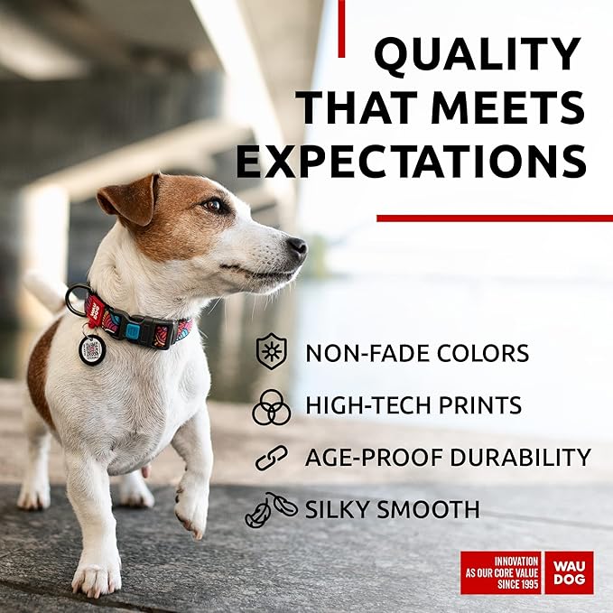 WAUDOG Nylon Dog Collar - Adjustable Dog Collar for Large Dogs, Small & Medium Dogs - Breakaway Puppy Collars for Large Breed Dogs - Boy & Girl Dog Collars with Durable Plastic Buckle and QR Dog Tag