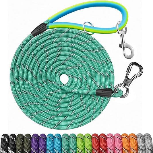 NTR Long Dog Leash, 30FT Check Cord with with 2 Swivel Hooks and Soft Rubber Handle for Pink Leash for Small Medium and Large Dogs Walking Training Hiking Camping Playing-Teal