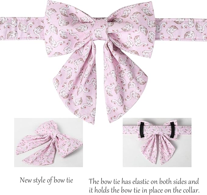 Lionet Paws Design Dogs Collar Cute Pink Sailor Bow Dog Collars for Girl Female Small Medium Dogs with Swan S