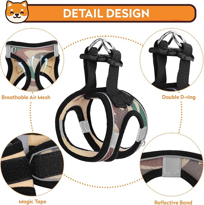 Dog Harness with Leash Set, No-Pull Step-in Reflective Pet Harness with 1 Leash Clips, Adjustable Soft Padded Easy Walk Dog Vest for Small Medium Large Dogs, Cats(Camouflage, XSmall)