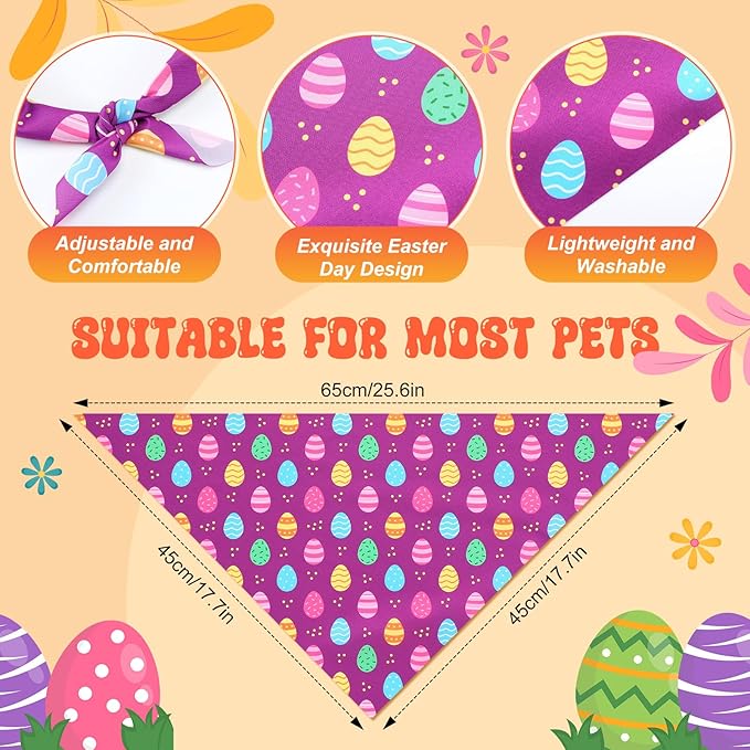 Preboun 50 Pcs Easter Dog Bandanas Bulk Bunny Dog Bandanas for Dogs Eggs Bibs Dog Scarf Easter Day Dog Bandanas for Easter Puppy Small Medium Large Dog Costume Accessories(25.6 X17.7 x 17.7 Inch)