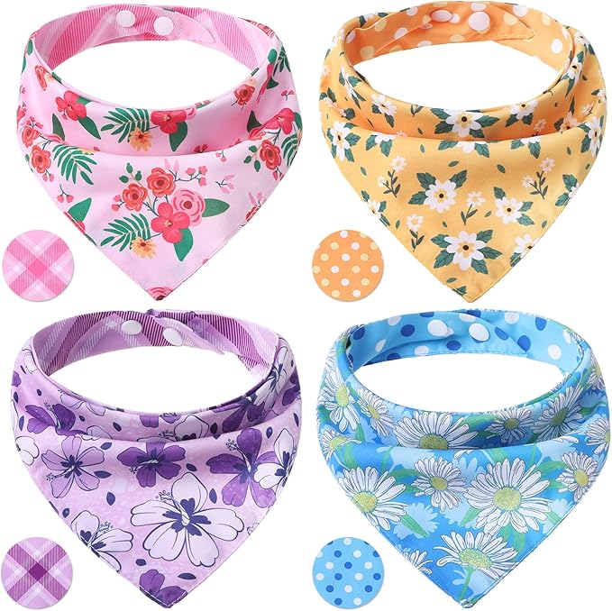 PAWCHIE Spring Dog Bandanas Small Reversible Styles Pet Triangle Scarf Bibs - Adjustable with Two Snaps - Kerchief Set Accessories for Dogs, Puppy, Cats, L