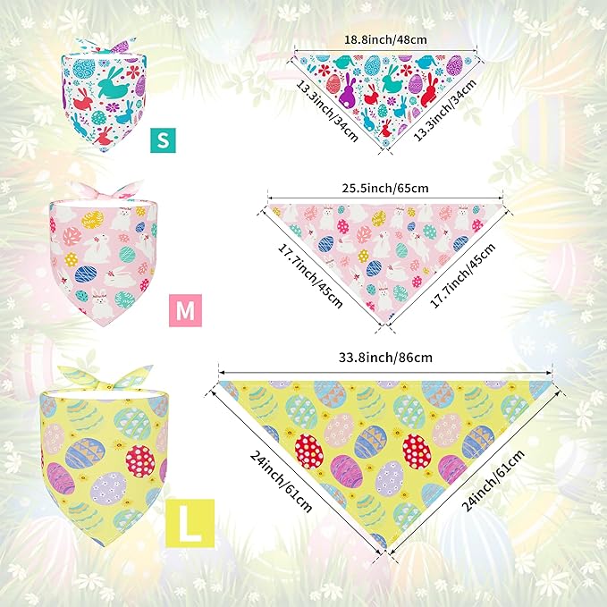 Easter Dog Bandanas for Medium Dog Breed 25 Inch Polyester Dog Bandana 7 Pcs Adjustable Dogs Scarves Grooming M