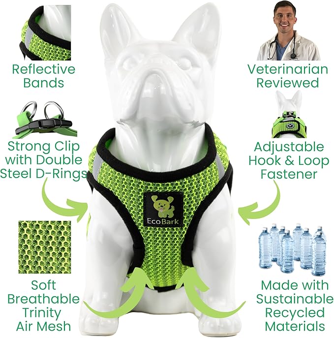 EcoBark Step in Dog Harness Reflective Soft Ultra Padded Mesh Dog Harnesses for XXS, XS, Small, and Medium Dogs Eco-Friendly Comfort Secure Halter No Pull Adjustable Pet Vest