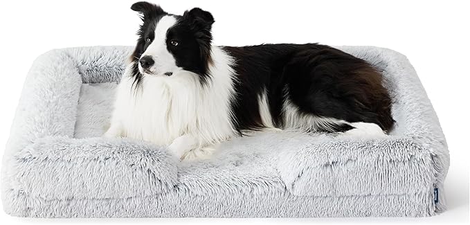 Bedsure Orthopedic Dog Bed for Large Dogs - Big Washable Calming Dog Sofa Beds Large, Supportive Foam Pet Couch Bed with Removable Washable Cover, Waterproof Lining and Nonskid Bottom, Misty Grey