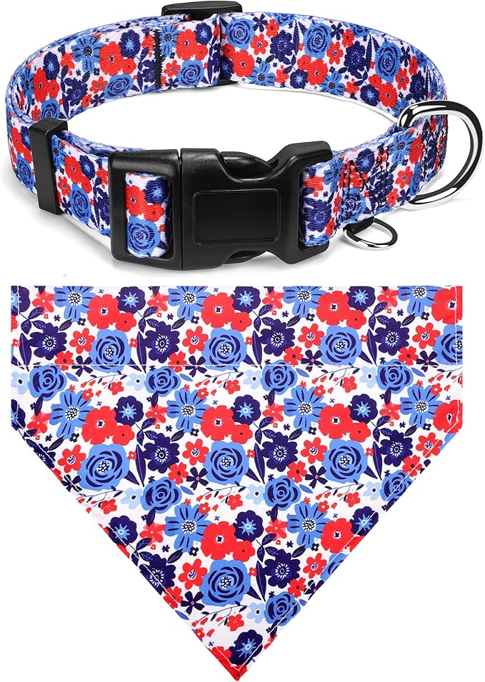 Dog Collars and Bandanas - Soft Adjustable Fancy Floral Boys Girls Puppy Collar for Small Medium Large Dogs.