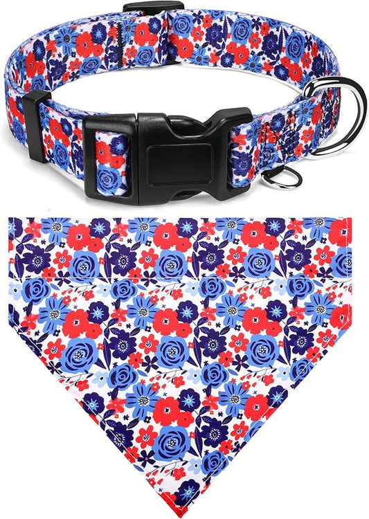 Dog Collars and Bandanas - Soft Adjustable Fancy Floral Boys Girls Puppy Collar for Small Medium Large Dogs.
