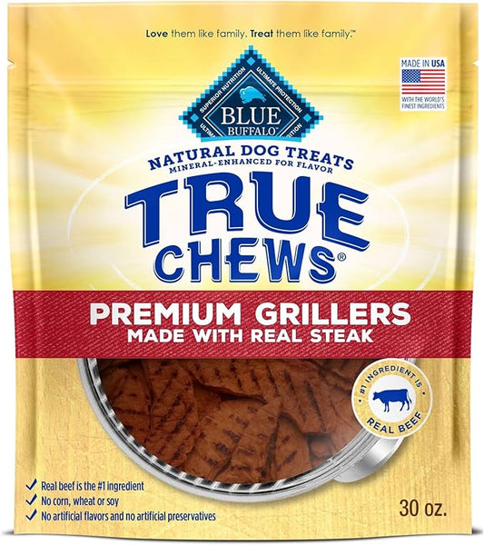 Blue Buffalo True Chews Premium Grillers Dog Treats, Made in the USA with Natural Ingredients, Steak, 30-oz. Bag