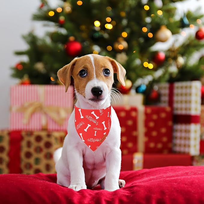 ADOGGYGO Christmas Dog Bandana, Premium Durable Fabric, Adjustable Fit Red Green Merry Christmas Bandanas for Small Dogs Pets (Small)