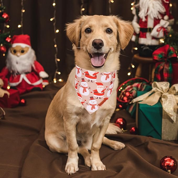 ADOGGYGO Christmas Dog Bandana, Santa Snowman Joy Xmas Pet Scarf, Premium Durable Fabric, Adjustable Fit Christmas Bandanas for Extra Large Dogs Pets (X-Large)