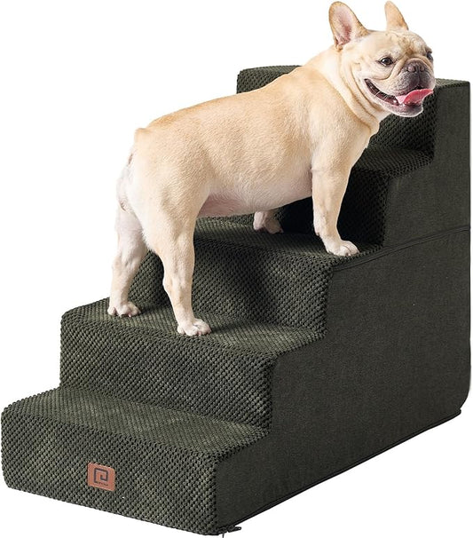 EHEYCIGA Dog Stairs for High Bed 22.5”H, 5-Step Dog Steps for Bed, Pet Steps for Small Dogs and Cats, Non-Slip Balanced Pet Ramp Indoor, Olive Green