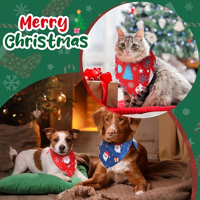 Amylove 120 Pcs Dog Bandanas Bulk Holiday Triangle Dog Pack Puppy Kerchief Bandana Adjustable Pet Scarf for Pet Cat Costume Accessories Decor Summer(Snowman)