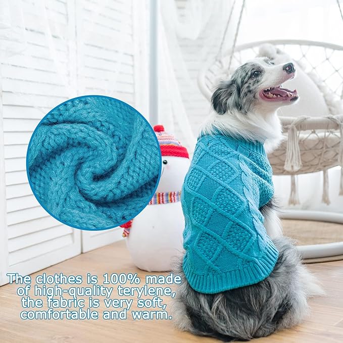 Mihachi Turtleneck Dog Sweater - Winter Coat Apparel Classic Cable Knit Clothes with Leash Hole for Cold Weather, Ideal Gift for Pet in New Year