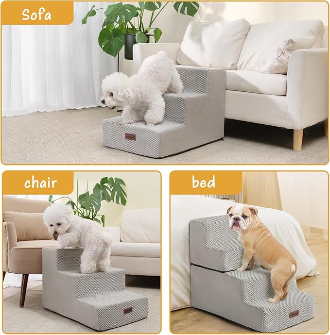 Dog Stairs for Small Dogs & Cats, 4-Step Non-Slip Pet Steps for Beds & Couches, Light Grey, 18.5" H
