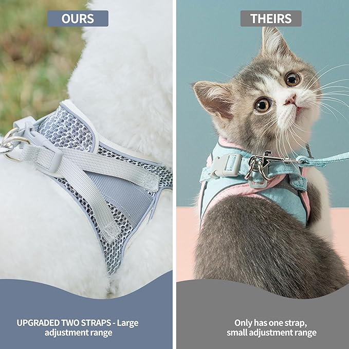 AIITLE Puppy Harness - Lightweight Air Mesh - Step-in Harness with Leash - No Pull, No Choke Padded Vest - Reflective for Small Dogs, Cats - Beige XXS