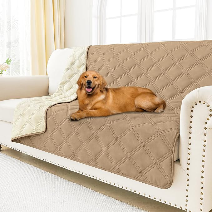 Smiry Waterproof Dog Bed Cover Blanket 68x82, Soft Reversible Pet Blanket, Washable Leakproof Cats Dogs Couch Cover for Sofa, Couch, Furniture, Camel/Beige