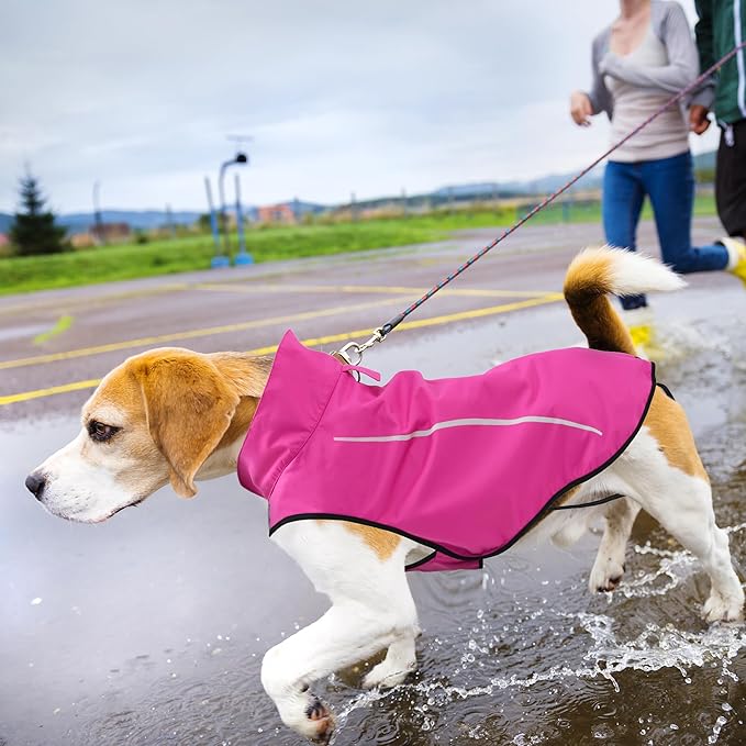 Mile High Life Dog Raincoat, Adjustable Waterproof Reflective Rain Jacket for Small Medium Large Dogs, Lightweight Breathable Pet Rain Coat with Leash Hole(Hot Pink,XXL Chest 36-42")