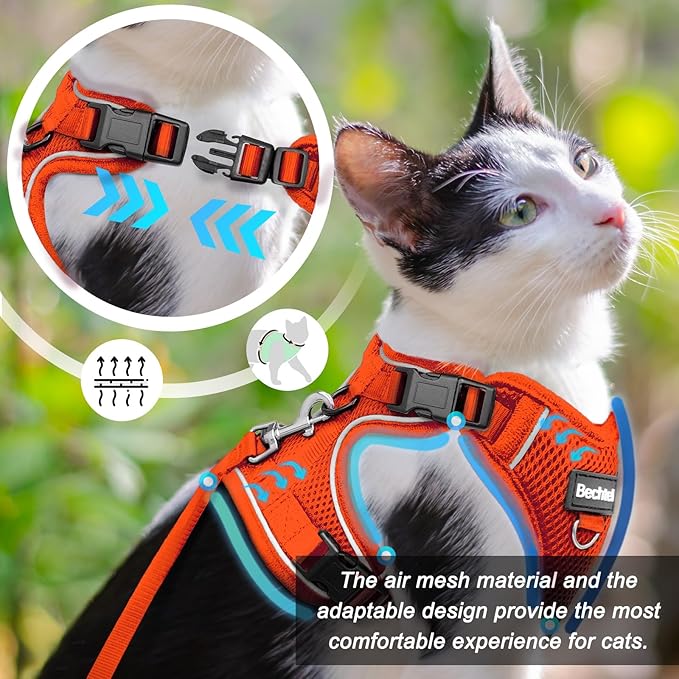 OrangeMia 3-in-1 Adjustable Breathable Soft Cat Harness - Easy to Control Reflective, Escape Proof
