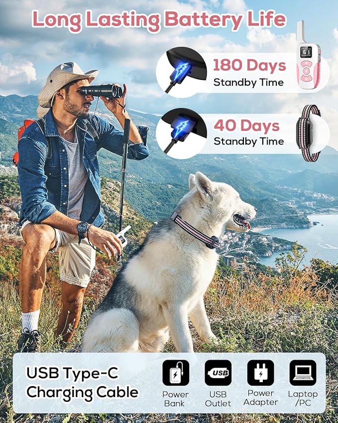 Dog Shock Collar for 2 Dogs (5-120lbs) 3300FT Dog Training Collar with Remote, Rechargeable E-Collar Waterproof Collars with 3 Training Modes for Large Medium Small Dog-Pink