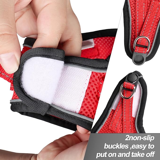 Dog Harness for Small Dogs and Leash Set, Honeycomb Grid, Reflective Lightweight Harness & Anti-Twist Pet Lead Multi Color, Size: XS-S-M. (S, Black & Red)