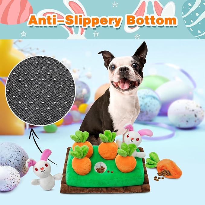 Easter Dog Toys, Hide and Seek Dog Toy, Squeaky Interactive Puzzle Dog Toys for Boredom and Stimulation, Easter Dog Gift for Small and Medium Dogs (Carrots & Rabbits, Pack of 7)