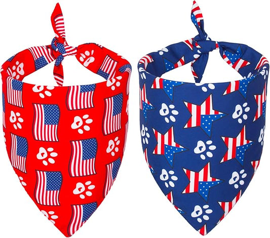 ADOGGYGO American Flag Dog Bandana, Multiple Sizes Offered, Reversible Red Blue Flag Star Scarf, Patriotic 4th of July Bandanas for Small Dogs (Small)