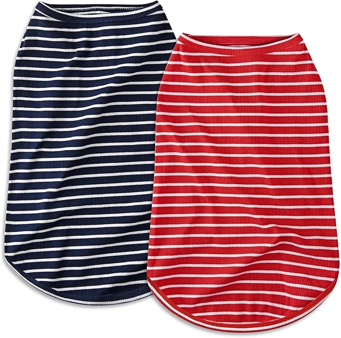 Koneseve Dog Shirt Vest Lightweight Stretchy Dog T-Shirts Soft Cool Shirts Sleeveless Stripe Vests Breathable Clothes for Puppy Kitty Cat Small Medium Large Dogs 2 Pack Red + Blue [M/Medium]