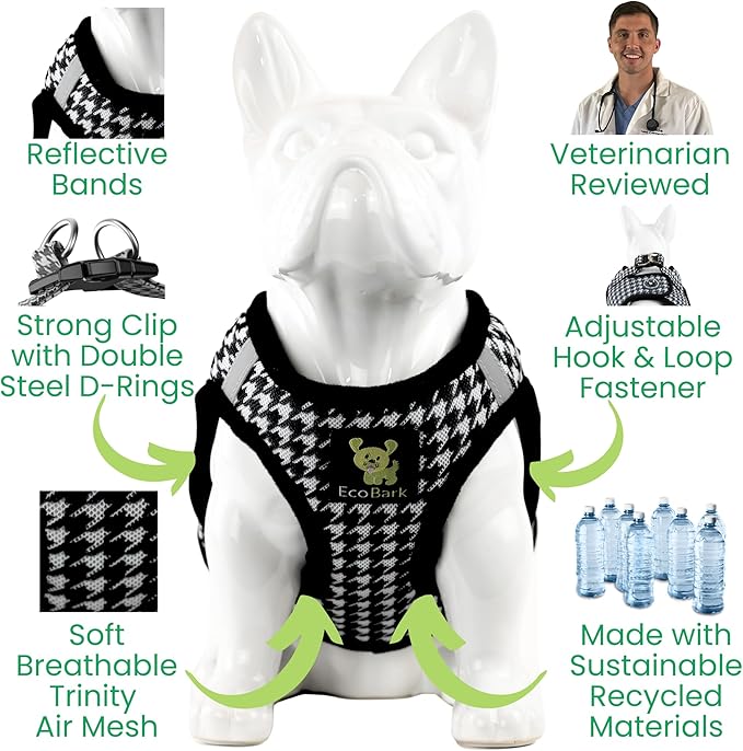 EcoBark Step in Dog Harness Reflective Soft Ultra Padded Mesh Dog Harnesses for XXS, XS, Small, and Medium Dogs Eco-Friendly Comfort Secure Halter No Pull Adjustable Pet Vest