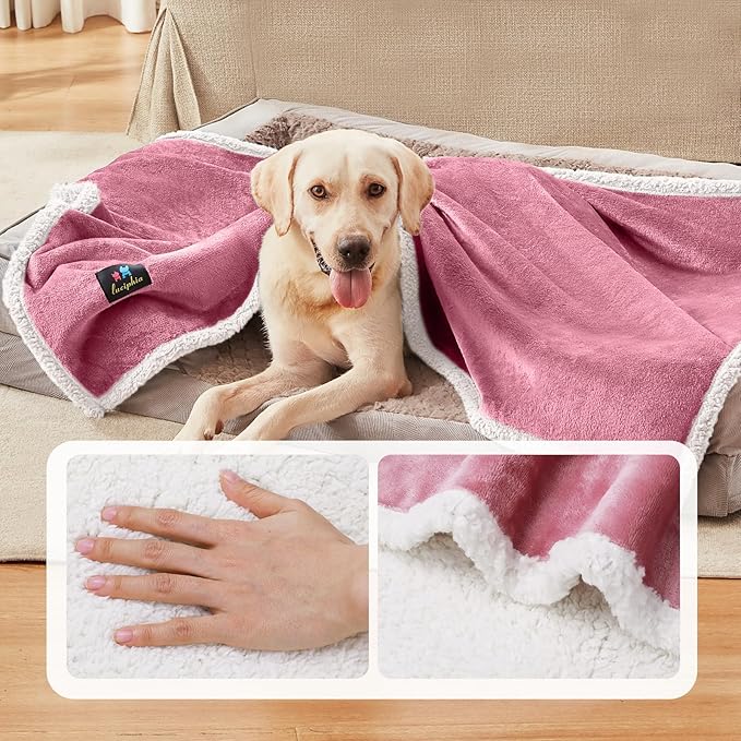 Luciphia Waterproof Blanket for Large Dogs Liquid Proof Furniture Protector Washable Pet Reversible Bed Cover for Couch Soft Sherpa Fleece Cat Blanket for Small Medium Pink White Small（40" x 28"）
