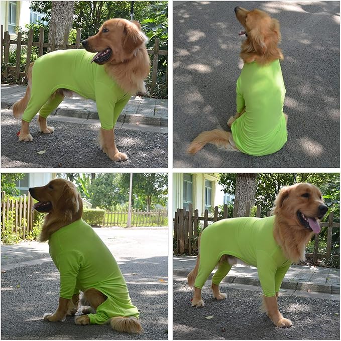 Lovelonglong Four Feet Dog Lightweight Pajamas, Pure Cotton Dog Jumpsuits 4 Legs Dog Onesies T-Shirt Stylish PJS Puppy Costume for Large Medium Small Dogs Green M