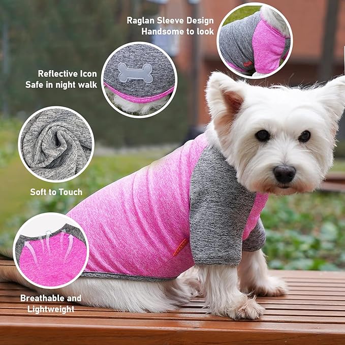 KYEESE 2 Pack Dog Shirts Raglan Sleeve Quick Dry Soft Stretchy Dog T-Shirts with Reflective Label Pet Clothes for Small Dogs
