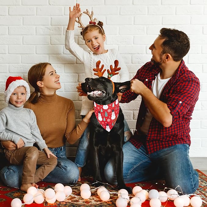 ADOGGYGO Christmas Dog Bandana, Snowman Santa Pet Scarf, Premium Durable Fabric, Adjustable Fit Christmas Bandanas for Medium Large Dogs Pets (Large)