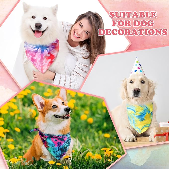 50 Pcs Dog Bandanas Bulk Pet Bibs Colorful Triangle Scarf Pet Bandanas for Medium Large Dogs Spring Summer Birthday Costume Decoration (Tie Dye)