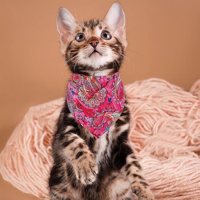 7 PCS Paisley Dog Bandanas for Small Dogs Kittens 18 Inch Polyester Dog Bandanas for Puppy Doggy XS Scarves Party Grooming S