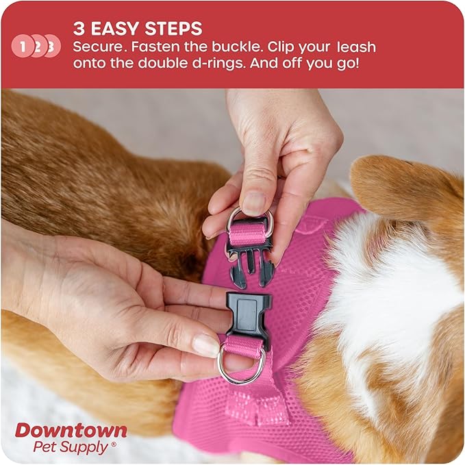 Downtown Pet Supply Step in Dog Harness for Small Dogs No Pull, Small, Pink - Adjustable Harness with Padded Mesh Fabric and Reflective Trim - Buckle Strap Harness for Dogs