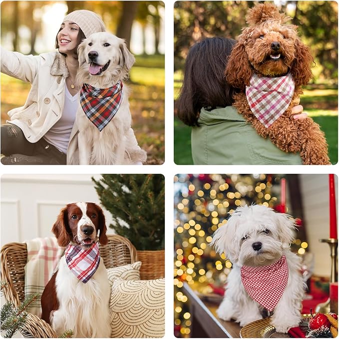 Segarty 30 Pack Pet Scarf, 22.8"x15.7" Dog Bandanas Triangle Plaid Bibs Accessories Bulk for Small Medium Dogs Cats Large Puppy Dogs, Adjustable Washable Reversible Boy Pets Birthday Kerchief