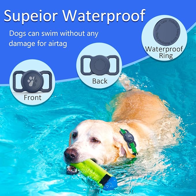 SANKALA Airtag Dog Collar Holder, [1 Pack] Waterproof Dog Airtag Holder, Silicone Full Body Covered Anti-Lost Protective Apple Air Tag Holder for Pet Collar - Fits All Width Collars, Blue