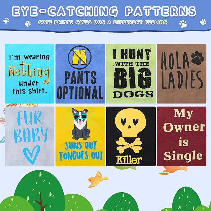 Saintrygo 8 Pieces Dog Shirts Pet Printed Clothes with Funny Letters Summer Pet T Shirts Cool Puppy Breathable Dog Outfit Soft Sweatshirt Cats(Vivid Pattern,Small)
