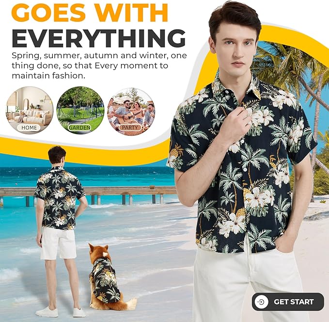 Dog Shirt Hawaiian Dog and Cat Summer T-Shirts Dog Style Floral Breathable Cool Clothes Hawaiian Shirts for Dogs and Cats Owner and Pet Shirts are Sold Separately