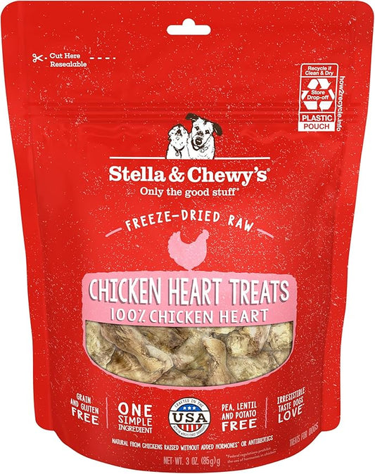 Stella & Chewy's Freeze-Dried Raw Chicken Heart Dog Treats - Single Ingredient, No Additives - Premium Training Treats - Perfect For Picky Eaters - 3oz Bag