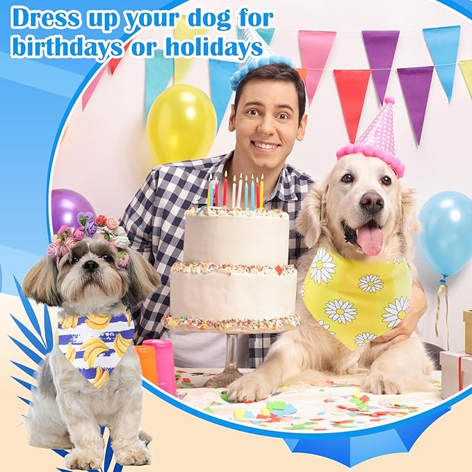 Sanwuta 120 Pcs Dog Bandanas Bulks for Summer Pet Scarves with Fruit Floral Pattern Adjustable Soft Cute Bandana Cooling Summer Style Triangle Scarfs for Medium Small Dogs Cats Large Puppy